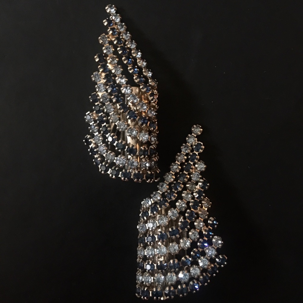 Vintage climber clip on earrings blue rhinestones
